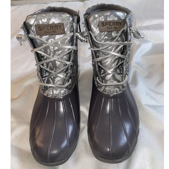 Sperry Women's Saltwater Seasonal Rain Boot in Silver Leopard - Women's Size 8.5 - Picture 2 of 12